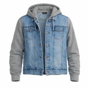 Denim Vest Mens Jacket, Blue Distressed Hooded | Size L Young | Ring Of Fire